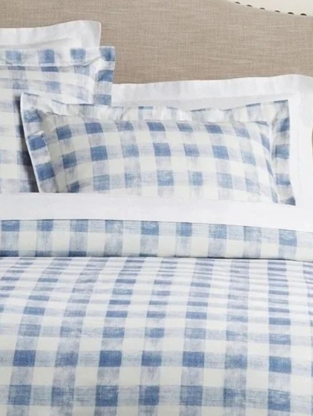 Pottert Barn Rhett Check Organic Pillow Shams Set Of 2 Sz King NWT